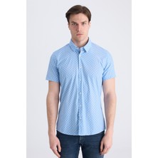 Twn Slim Fit Mavi Baskılı Easy Iron Gömlek 4EC02AD042802