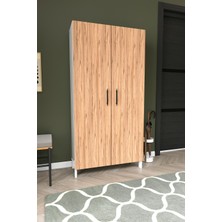 Dekorfim DF08106 2 Kapaklı Çok Amaçlı 5 Raflı Ayarlanabilir Raf Sistemli Fonksiyonel Kiler Depolama Dolabı Beyaz-Çam