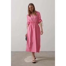 Aymood Beli Lastikli Elbise - Pembe