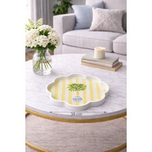 Zucci Home 36 cm Çiçek Desenli Cam Dekoratif Tepsi | Akdeniz Esintisi | Shine Riviera Citrus | Renkli Çiçek Motifli Orta Sehpa & Sunum Tepsisi