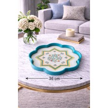 Zucci Home 36 cm Çiçek Desenli Cam Dekoratif Tepsi | Akdeniz Esintisi | Shine Turquoise Royale | Renkli Çiçek Motifli Orta Sehpa & Sunum Tepsisi