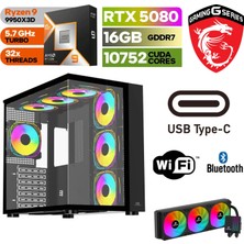 MSI Msı Şafak-Gaming Pc Ddr5-Rtx 5080 16GB -Ryzen 9 9950X3D – 64 GB Ddr5 Ram - 1 Tb M.2 SSD 5000 4000 – 360MM Sıvı Sogutma -Windows 11 Pro-