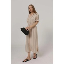 Aymood Beli Lastikli Elbise - Taş