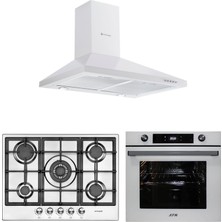 Eminçelik ve Afm Tech Marka Arx Beyaz -Inox 5 Gözlü Ankastre Set (7701 +22380 Wok +1420 W60 Piramit