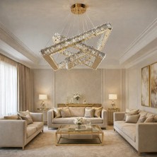Kafkas 50X35X25 Kare 3 Katlı Gold Kristal Avize
