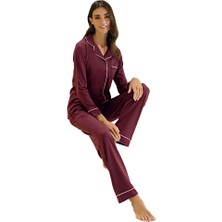 Over Sleep by Poleren Over Sleep 3304 Kadın Uzun Kol Modal Önden Düğmeli Pijama Takım (M-L-Xl-Xxl)