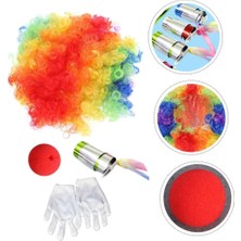 Belle Fusion Mey Ithalat®  Palyaço Saç Palyaço Burun Palyaço Eldiven Palyaço Sihirli Baston 4 Lü Seti