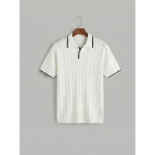 Kastrioti Fitilli Örgü Dokulu Kontrast Yaka/kol Şeritli Old Money Polo Yaka T-Shirt