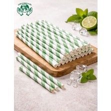 Zorlu Ekolojik Ürünler Yılbaşı Yeşil Beyaz Çizgili  Desenli Kağıt Pipet  6x200 mm 100 Adet Yılbaşı Concept Party Concept