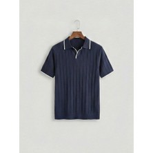 Kastrioti Fitilli Örgü Dokulu Kontrast Yaka/kol Şeritli Old Money Polo Yaka T-Shirt