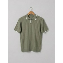Kastrioti Fitilli Örgü Dokulu Kontrast Yaka/kol Şeritli Old Money Polo Yaka T-Shirt