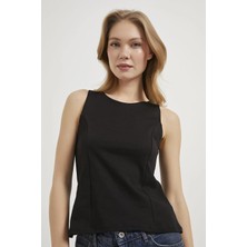 Tena Kadın Siyah Kayık Yaka Bel Oturtmalı Licralı Peplum Bluz