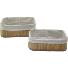 Go İthalat 2li   Dikdörtgen   Bambu Kenar  Organizer Sepet Ahşap Altlık - Bezli 19X27X10CM - 15X24X8CM (3791)