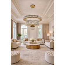 Kafkas 45X30 Daire 2 Katlı Gold Şeker Toplu Kristal Avize