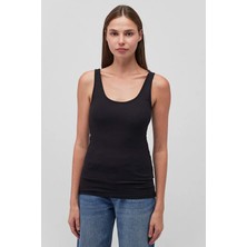 Tena Kadın Siyah Kalın Askılı Ön Arka U Yaka Tişört