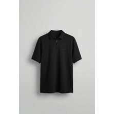 Abluka Online Erkek Slim Fit Yarım Fermuarlı Basic Polo Yaka T-Shirt Siyah