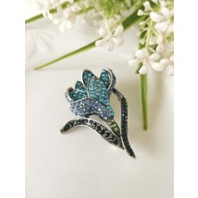 Halley Concept Mavi Işıltılı Çiçek Broş