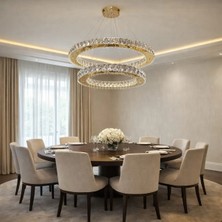 Kafkas 60X45 Daire Gold 2 Katlı Kristal Modern Avize