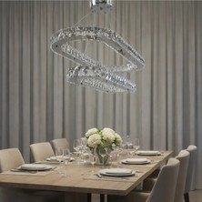 Kafkas 80X65 Elips Gümüş 2 Katlı Yemek Masası Kristal Avize