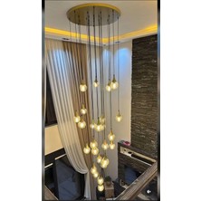 Kafkas 1000LİK Tepsi Statik Gold Kasa Hunili 30 Camlı Galeri Boşluğu Modern Avize