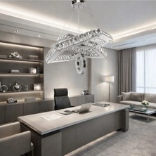 Kafkas 60X40 Altıgen Gümüş 2 Katlı Halkalı Kristal Avize