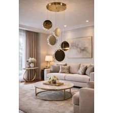 Kafkas 15LİK Ayna Gold Modern 5li Kristal Sarkıt Avize