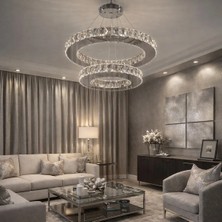 Kafkas 45X30DAİRE Gümüş 2 Katlı Kristal Avize