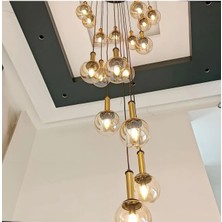 Kafkas 1000LİK Tepsi 30 Camlı Statik Gold Süslemeli Galeri Boşluğu Modern Avize