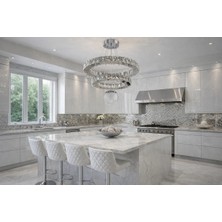 Kafkas 45X30 Daire 2 Katlı Gümüş Seker Toplu Kristal Avize