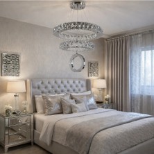Kafkas 45X30 Daire 2 Katlı Gümüş Halkalı Kristal Avize