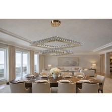 Kafkas 75X50 Baklava Model Gold 2 Katlı Kristal Avize