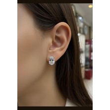 Erer Gümüş Gümüş Oval 12X8 mm 4,5 Carat Altın Kaplama  Tektaş Küpe