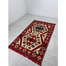 Bakırözü Home Pamuk Polyester Karışımlı Otantik Şark Köşesi Kilimi - Yörük Kırmızı Modeli Yıkanabilir Kilim