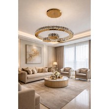 Kafkas 60LIK Daire Kristal Sarkıtlı Gold Modern Avize