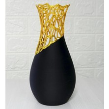 Lüks Modern 3D Baskı Dekoratif Vazo – Gold Detaylı Şık Salon Ofis Vazosu – Pla Malzeme