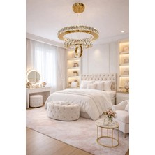 Kafkas 45X30 2 Katlı Daire Gold Halkalı Kristal Avize