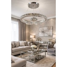 Kafkas 60LIK Daire Kristal Sarkıtlı Gümüş Modern Avize