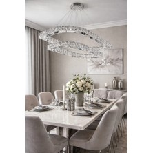 Kafkas 75X60 Köşeli Elips Gümüş 2katlı Modern Kristal Avize