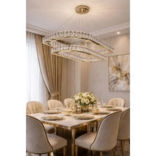 Kafkas 75X60 Köşeli Elips Gold 2 Katlı Modern Kristal Avize