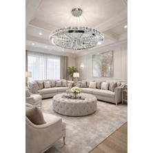 Kafkas 65LİK Yıldızlı Daire Gümüş Modern Kristal Avize