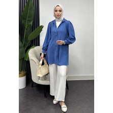 Tesettür Diyarı Kadın Dökümlü Gömlek-Mavi