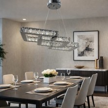 Kafkas 75LİK Iç Içe Kare Yemek Masası Gümüş Kristal Avize