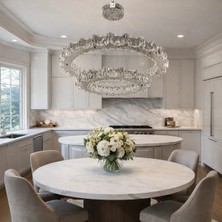 Kafkas 60X35 Gümüş 2 Katlı Yıldız Kenarlı Modern Kristal Avize