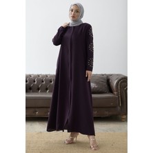 inStyle Kolları Incili Taş Detay Mürdüm Ferace