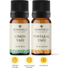 Monoville Limon Yağı 10 ml, Portakal Yağı 10 ml 2'li Set %100 Saf Ve Doğal 2 x 10 ml