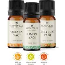 Monoville Limon Yağı 10 ml, Portakal Yağı 10 ml, Greyfurt Yağı 10 ml 3'lü Set %100 Saf Ve Doğal 3x10 ml