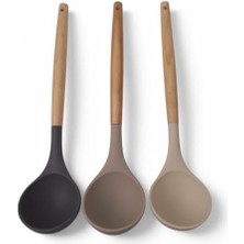 Bambu Saplı Silikon Kepçe, Bambu Uzun Silikon Çorba ve Sos Kepçesi 27CM 3 Renk Seçenekli (Siyah)