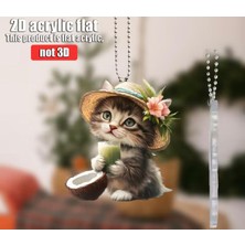 Keskin Sound Şapkalı Sevimli Kedi 2d Akrilik Araba Ayna Süsü