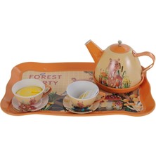 Hak-İş Oyuncak Metal Renkli Tepsili Çay & Kahve Seti (Pembe / Mor / Turuncu Renk Seçenekli)