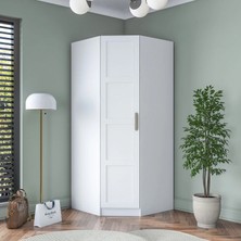 Rani BA191 Membran Kapaklı Köşe Modül Gardırop Tek Kapaklı 6 Raflı Askılı Elbise Dolabı Tamamlayıcı Köşe Ünitesi Beyaz